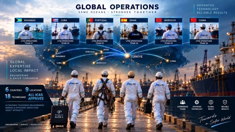 ANKA NDT ekiplerinin farklı ülkelerdeki global operasyonlarını gösteren özgün paylaşım görseli